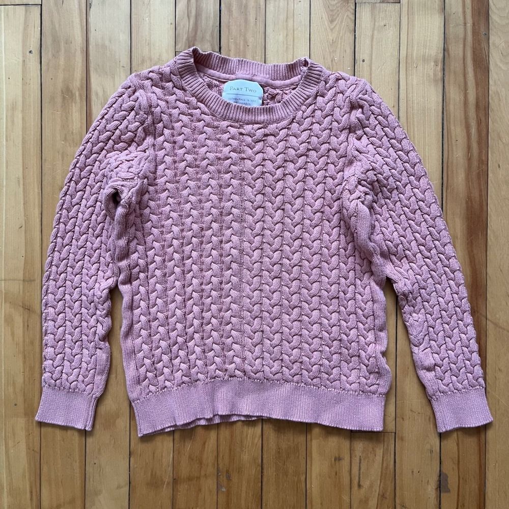 PART TWO Pink Cable Knit Crew Neck Sweater Size M Organic Cotton